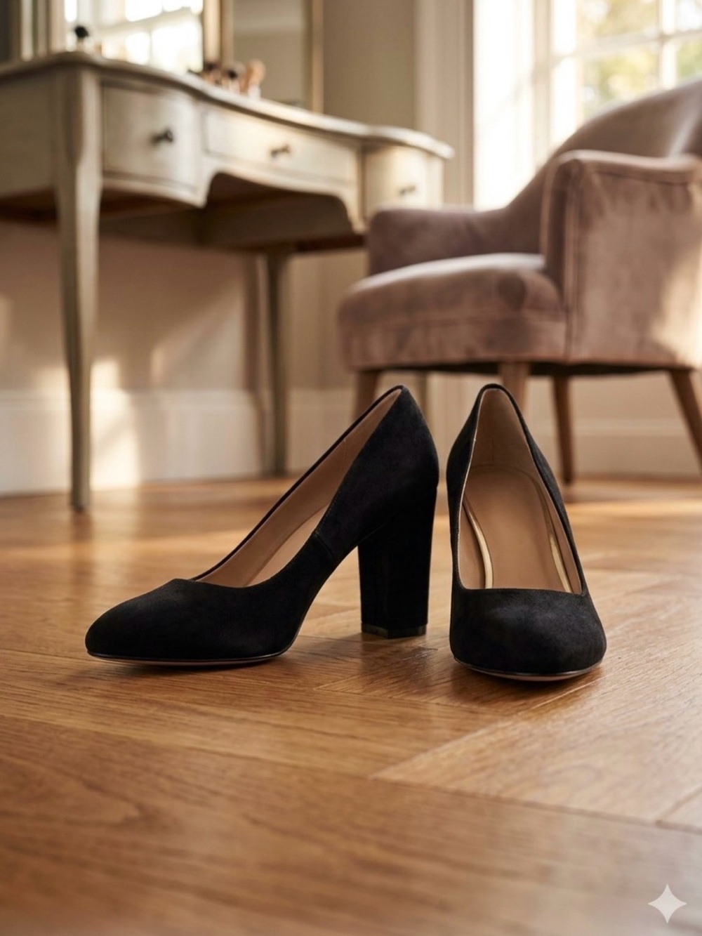 Aerosoles Black Suede Betsy Round-Toe Block Heel Pumps - Size 10